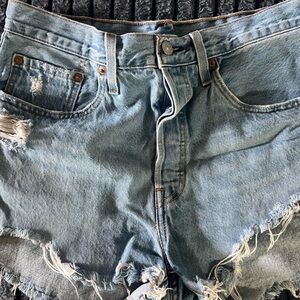 Levi's Light Blue Distressed Denim Shorts